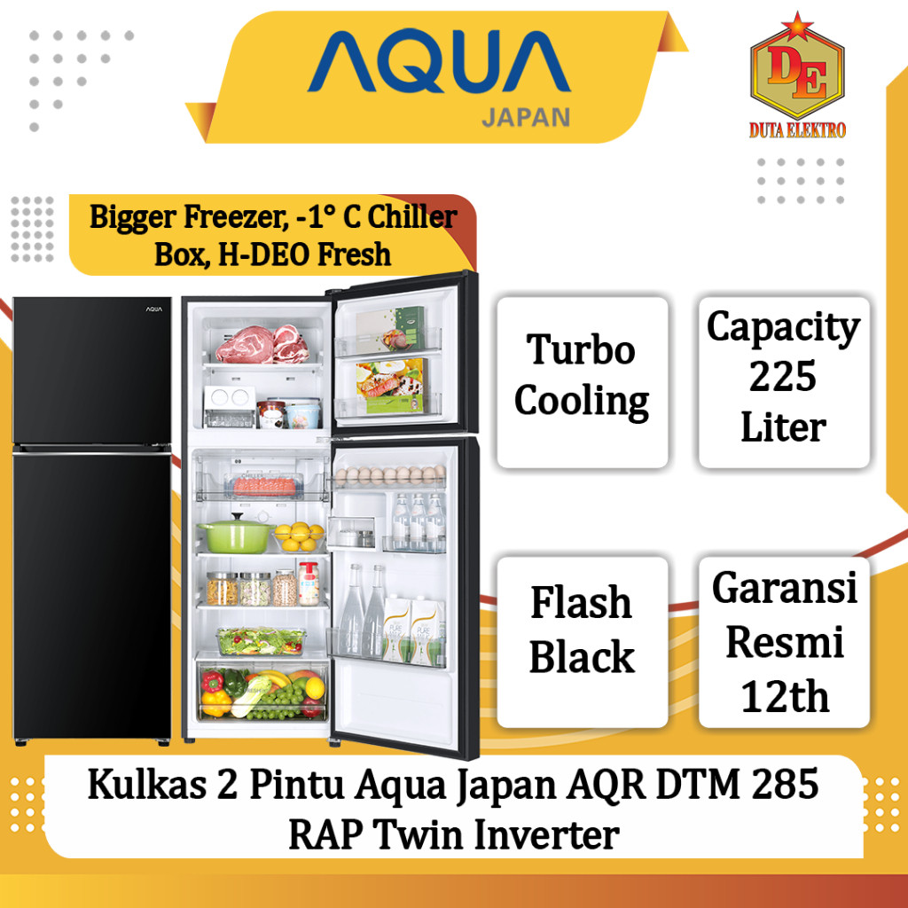 Kulkas 2 Pintu Aqua Japan AQR DTM 285 RAP Twin Inverter