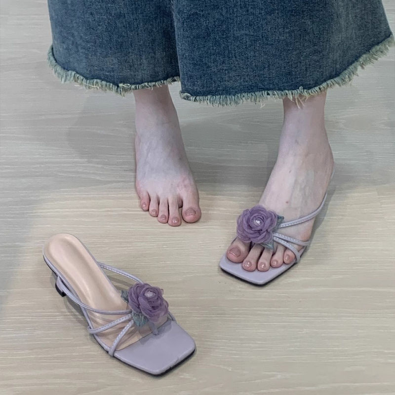 Sandal Hak Tinggi Gaya Vintage Ungu untuk Wanita