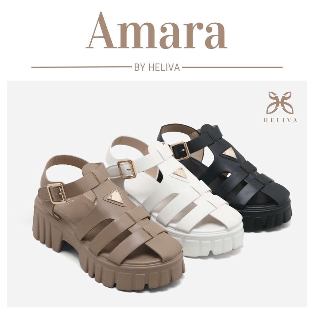HELIVA AMARA Platform Sandals Wanita HV1252 Sol 5,5cm Polos Tutupan Gesper Bahan Kulit Sintetis Casu