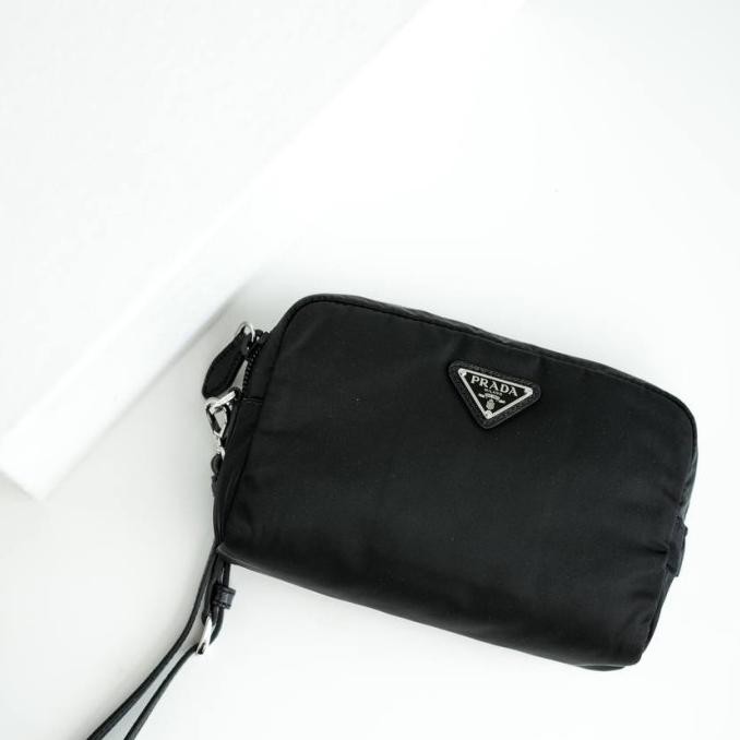 Promo Prada Nylon Pouch Black With Wrist Strap