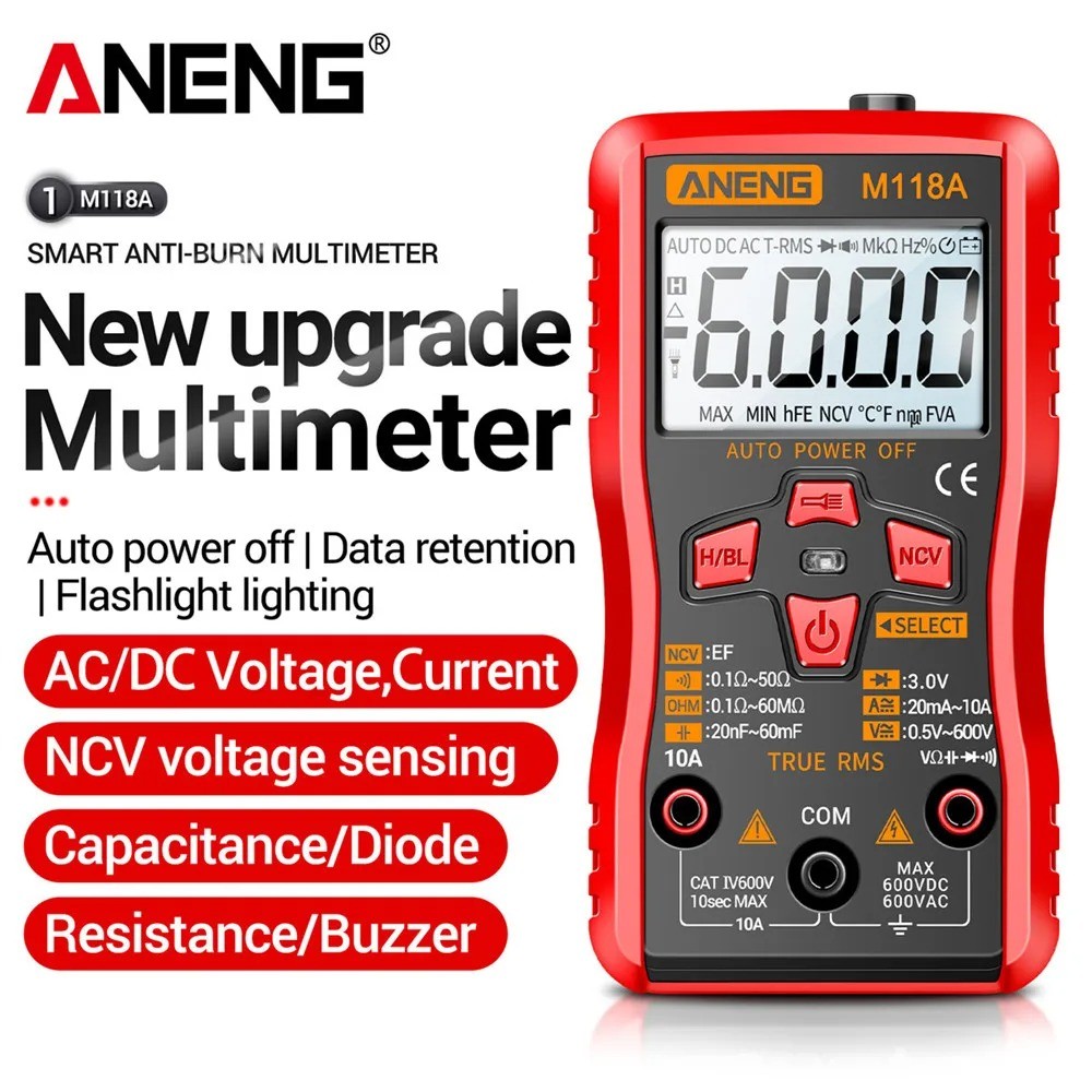 Digital Multimeter Voltage Tester - M118A - Black