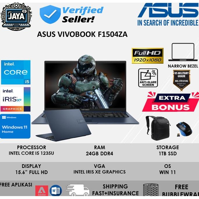LAPTOP BARU ASUS VIVOBOOK 15 F1504ZA INTEL I5 1235U Ram 16GB 1TB Ssd BIMS