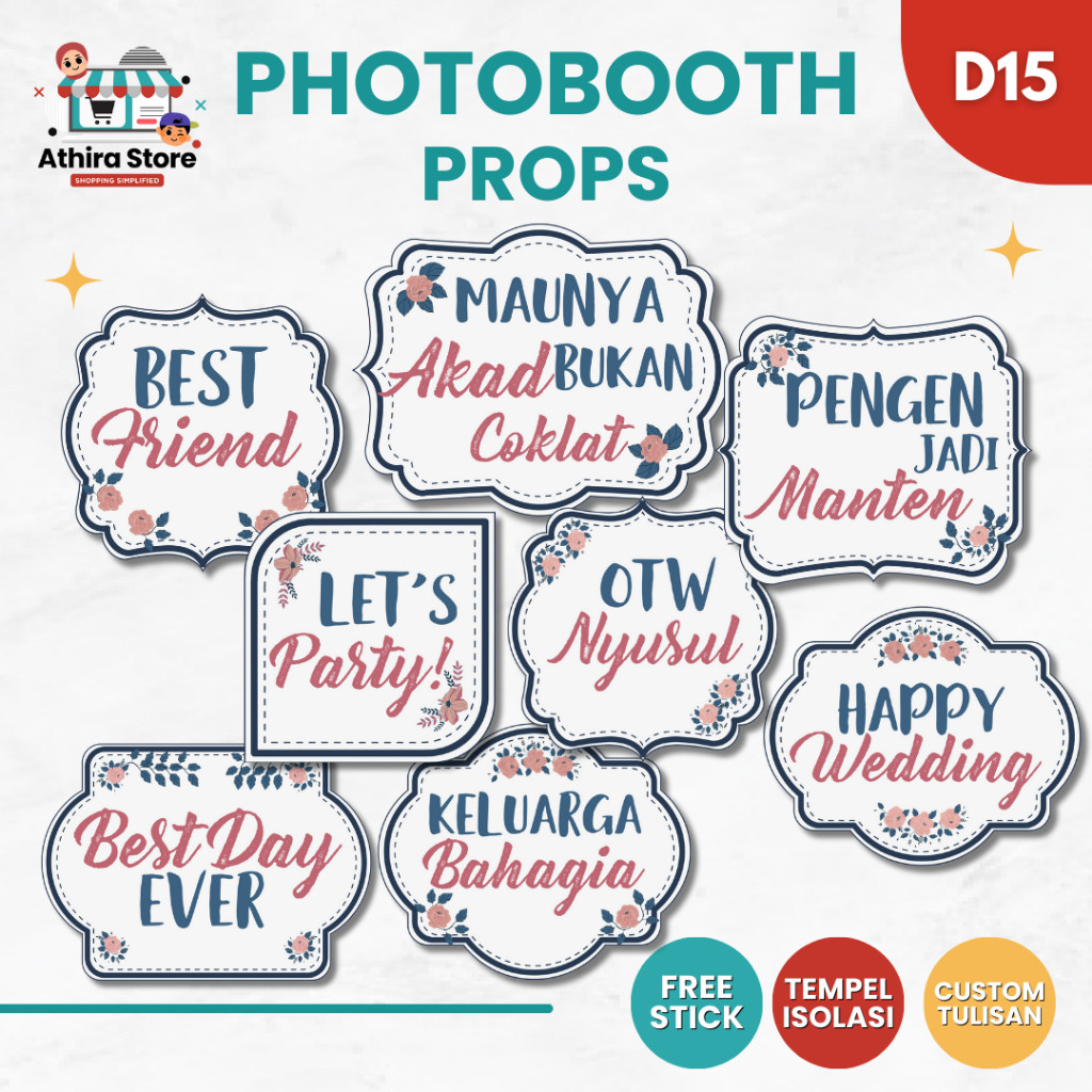 D15 Photobooth props wedding flowers custom tulisan engagement lamaran perlengkapan foto dekor