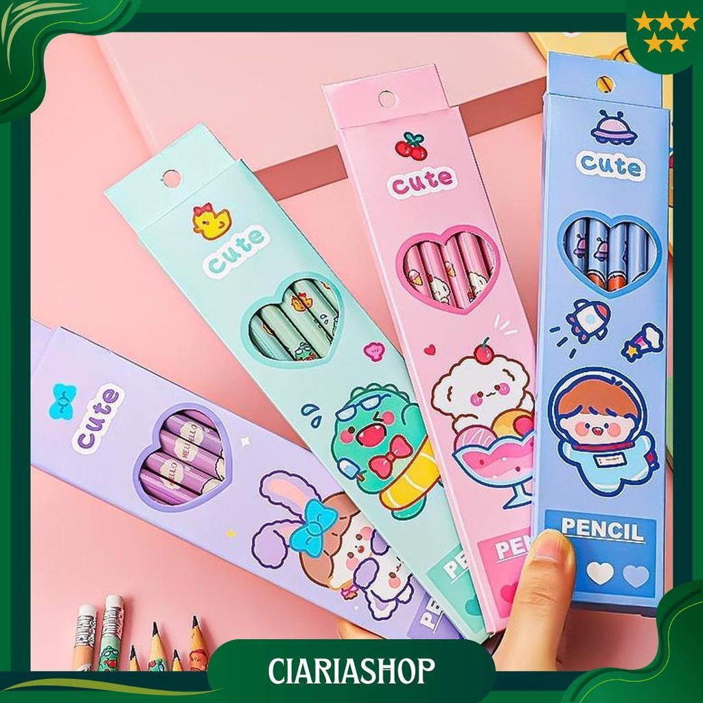 

Murmure.Id | 6Pcs / Set Pensil Tulis Motif + Penghapus / Pensil Set Lucu Cod