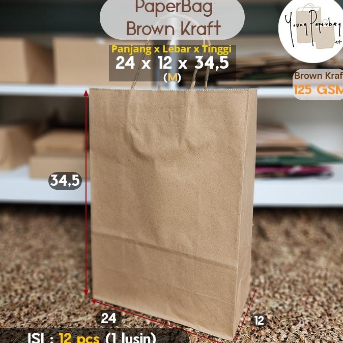 

we-12 Paper Bag/Tas Kertas Paperbag Polos Kraft Coklat M | L 125GSM Termurah