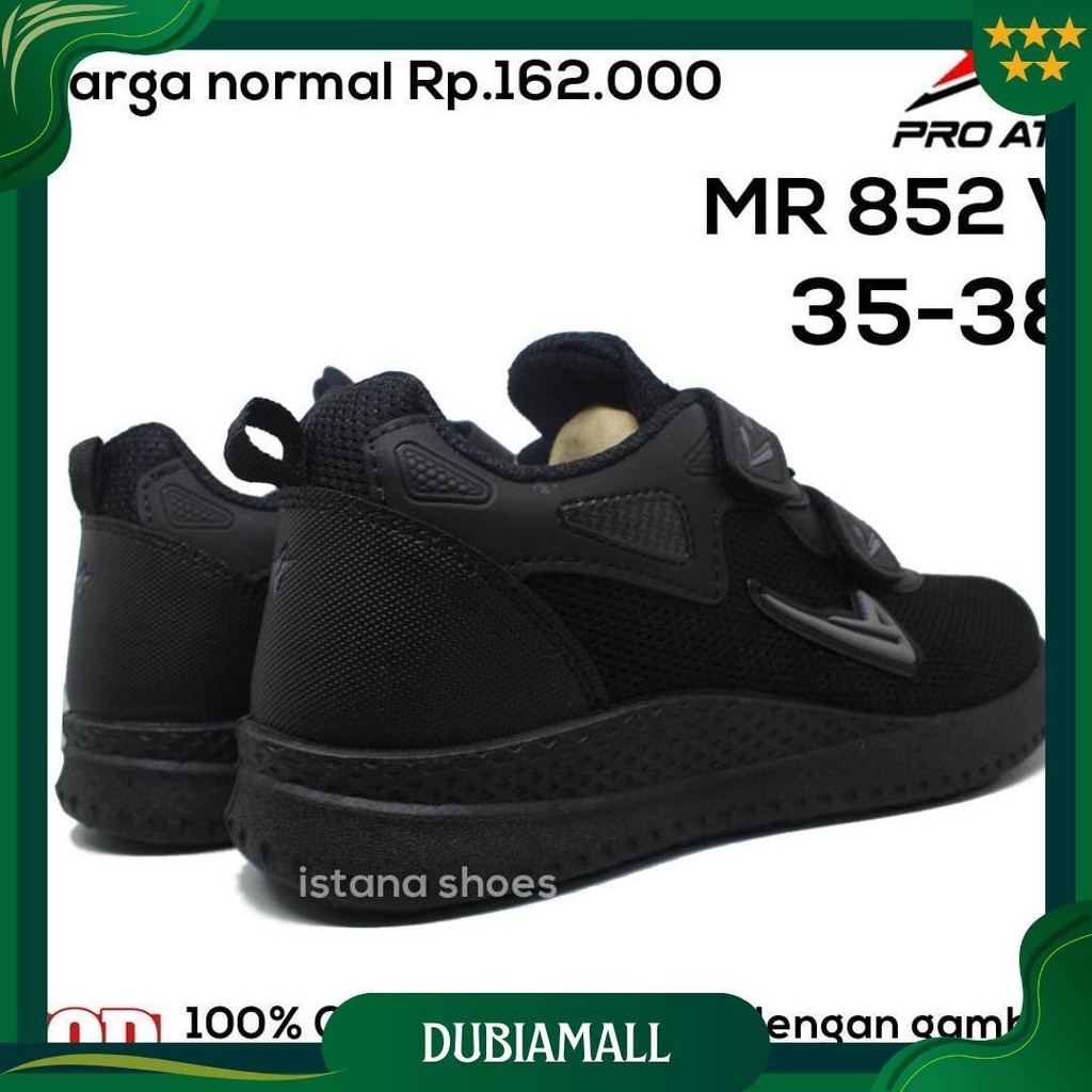 Sepatu Sekolah Anak Laki Laki Perempuan  Sd Smp Pro Att Mr 852 Perekat Sneakers Casual Full Hitam Sa