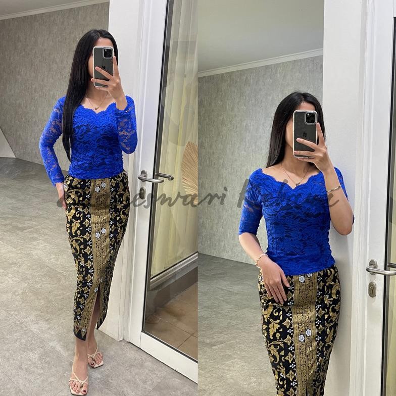 Promo  Kebaya Bali Set Brukat Sabrina Biru Elektrik Murah