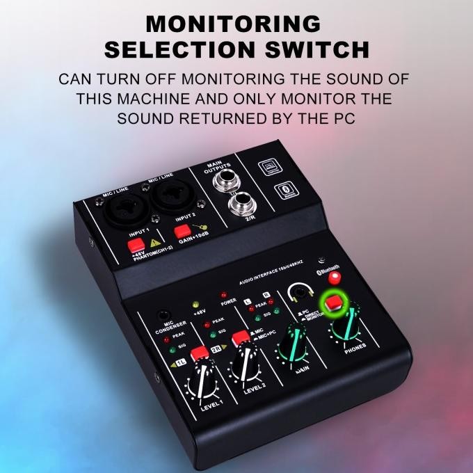 Terlaris Mini 2 Channel Bluetooth Usb Sound Card Mixer Audio Soundcard Audio Interface For Recording