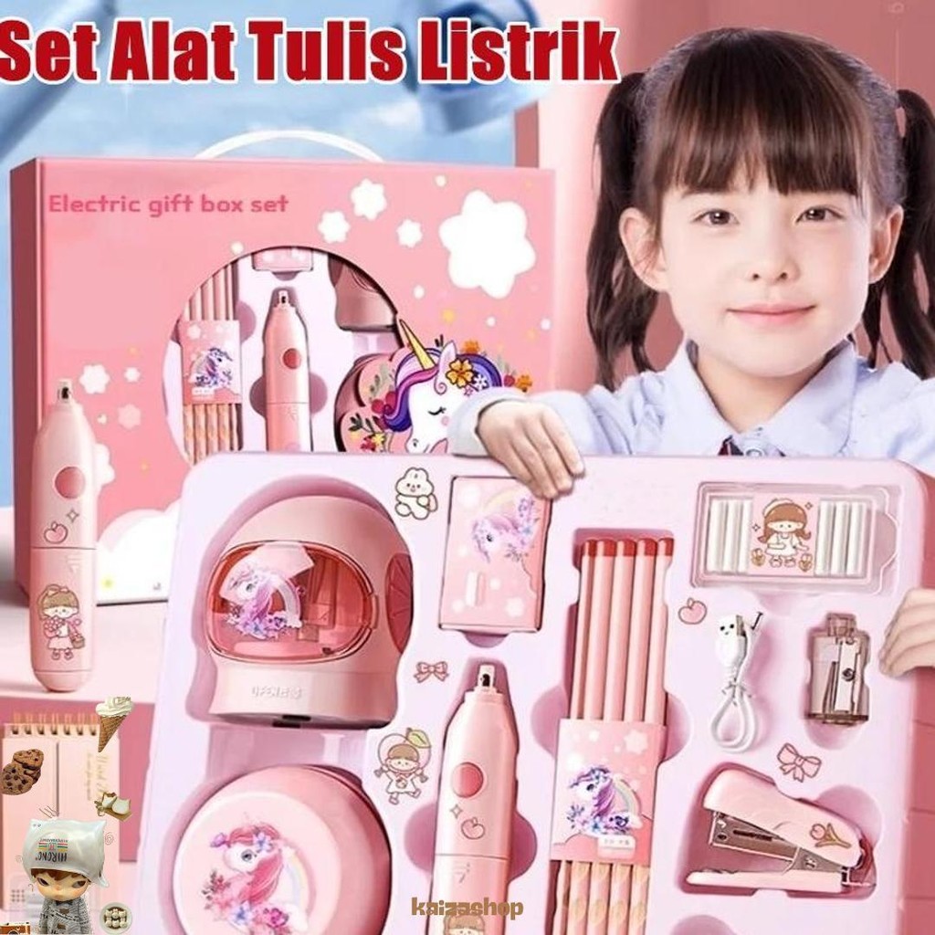 

11 In 1 Alat Tulis /Elektrik Rautan Penghapus Vacuum Pensil Anak Alat Perkakas Belajar Anak Perempuan Kado Electric Stationery Set Sale