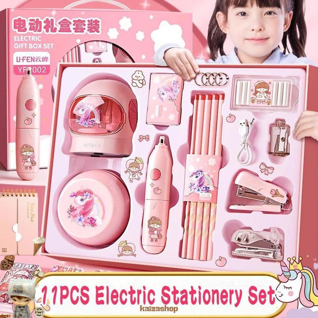 

11 In 1 Electric Stationery Set / Set Alat Tulis Elektronik Rautan Penghapus Vacuum Pencil / Anak Alat Perkakas Belajar Promo