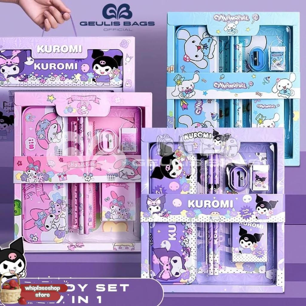 

Geulis Bags Studen Set Alat Tulis Sekolah Karakter Kuromi Cinamonrol My Melody 7 In 1 Murah