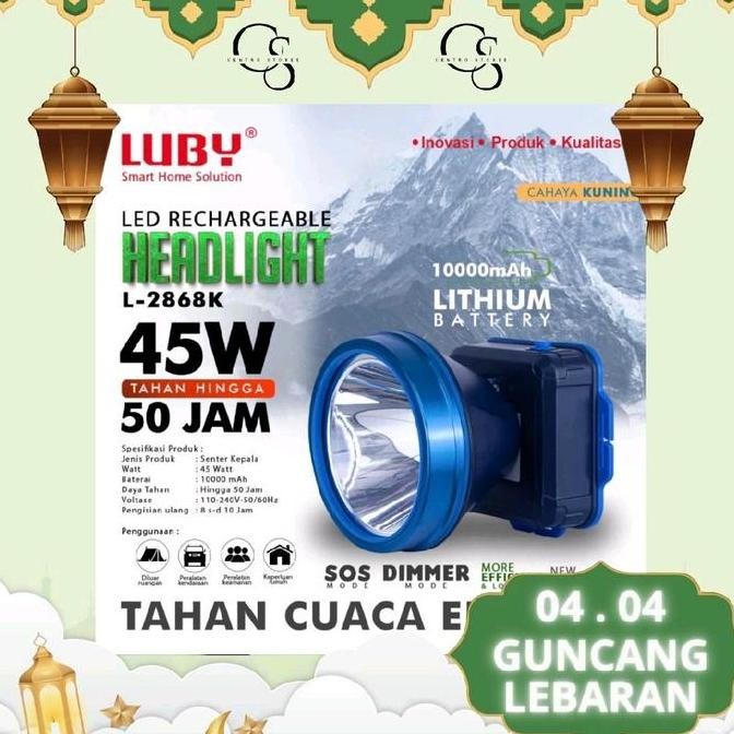 SENTER KEPALA LED LUBY 45WATT 50JAM L-2868 L HEADLAMP CAHAYA KUNING CAHAYA PUTIH 10.000MH COD LUBY 1