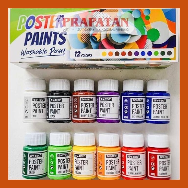 

[ PERALATAN LUKIS / GAMBAR ] V-TEC POSTER COLOR SET 40ML PP40 | CAT POSTER SET GOOD QUALITY