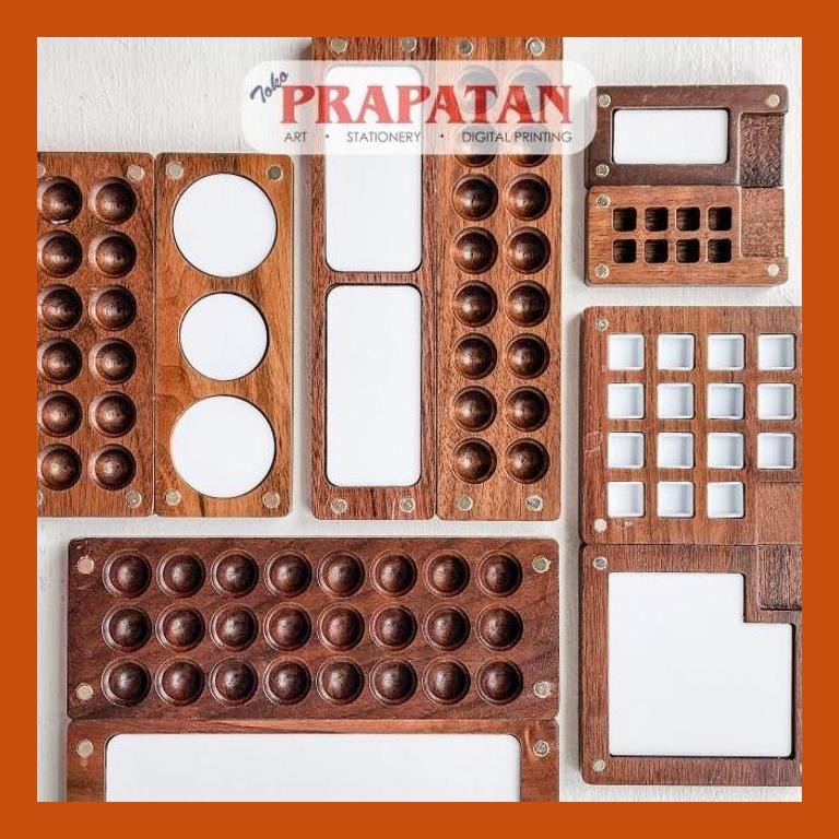 

[ PERALATAN LUKIS / GAMBAR ] MINI WOODEN WATERCOLOR PALETTE BOX | TEMPAT CAT AIR GOOD QUALITY