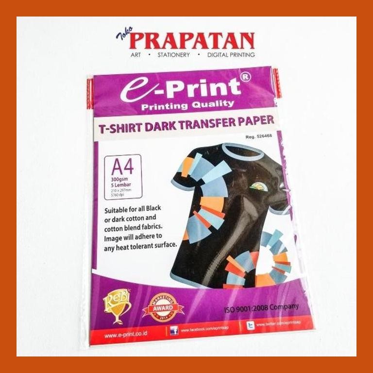 

[ PERALATAN LUKIS / GAMBAR ] E-PRINT T-SHIRT DARK TRANSFER PAPER A4 300GSM PACKING AMAN