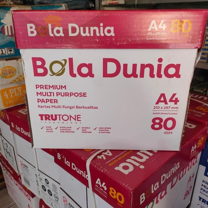 

KERTAS HVS ukuran A4-80gsm paket 1dus ( 5 rim)