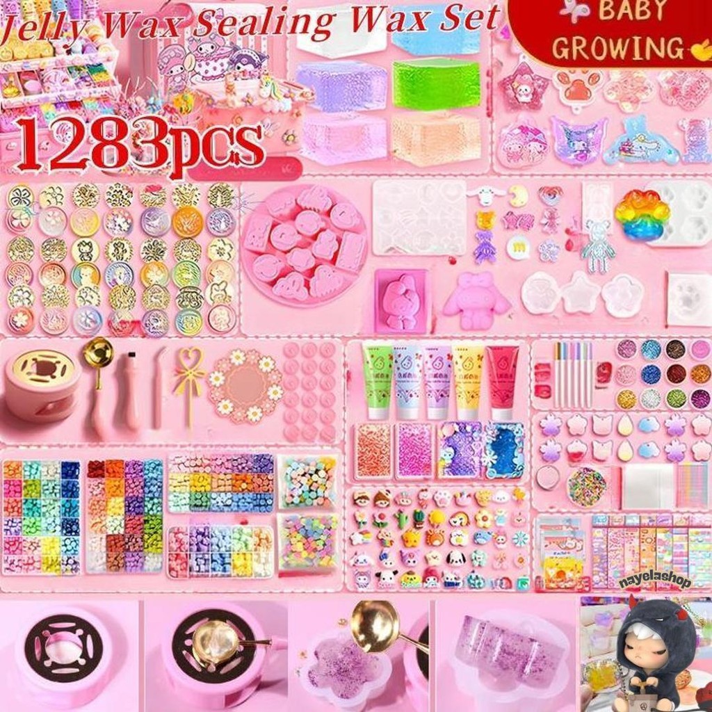 

418Pcs - 1283Pcs Diy Jelly Wax Fire Paint Sealing Wax Set / Mainan Dekompresi Anak-Anak / Produksi Gantungan Kunci / Kerajinan Tangan 3D / Segel Segel Amplop Cod
