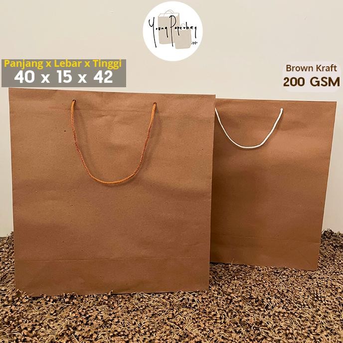 

hj-43 Paper Bag / Tas Kertas / Shopping Bag Kraft Coklat Polos BIG 40x15x42 (1 lusin) Premium