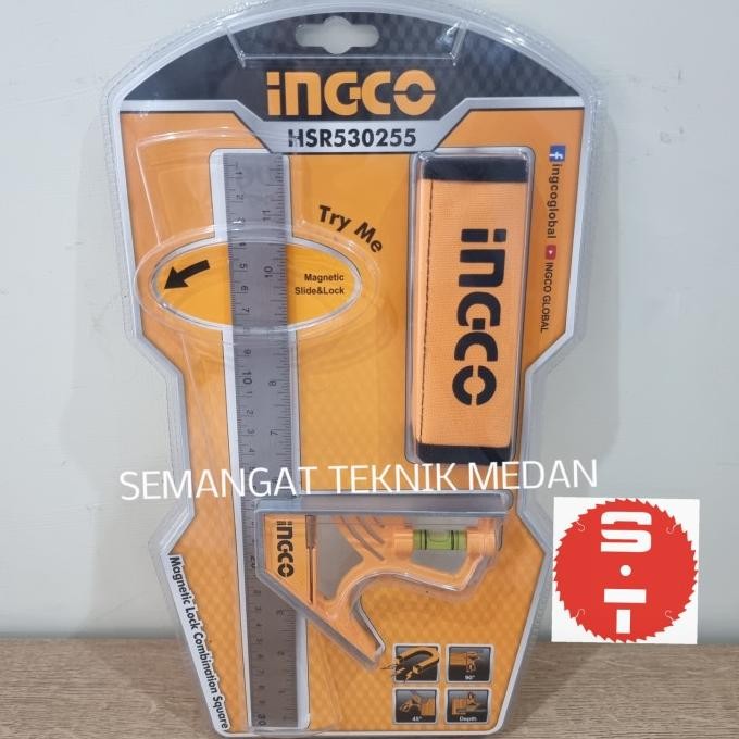 NEW PENGGARIS SIKU TUKANG MAGNET COMBINATION L SQUARE WATERPASS 12" INGCO