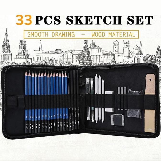 

COD 33PCS/Set Sketch Pensil Pisau Penghapus dan Pensil Gambar untuk Keperluan Sekolah Pencil Drawing Set Sketsa dan Lukisan Set