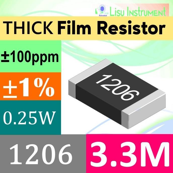 Baru (20) 3.3M 1206 3216(mm) 1% THICK Film SMD Resistor 250mW 3.3M 3M3 lisu992 Berkualitas