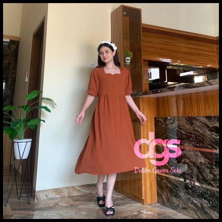 Terlaris Daster Luna Dress Crinkle Airflow Karet Polos Basic Fit Nyaman Lengan Pendek Balon Wanita M