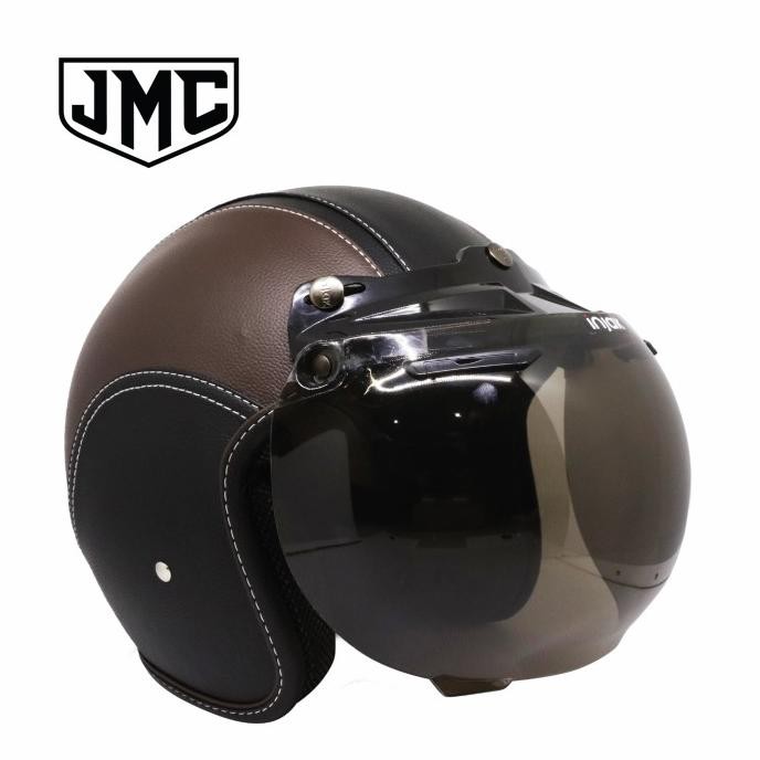 HARGA DISKON Helm Bogo Retro Cokelat Tua Full Leather SNI
