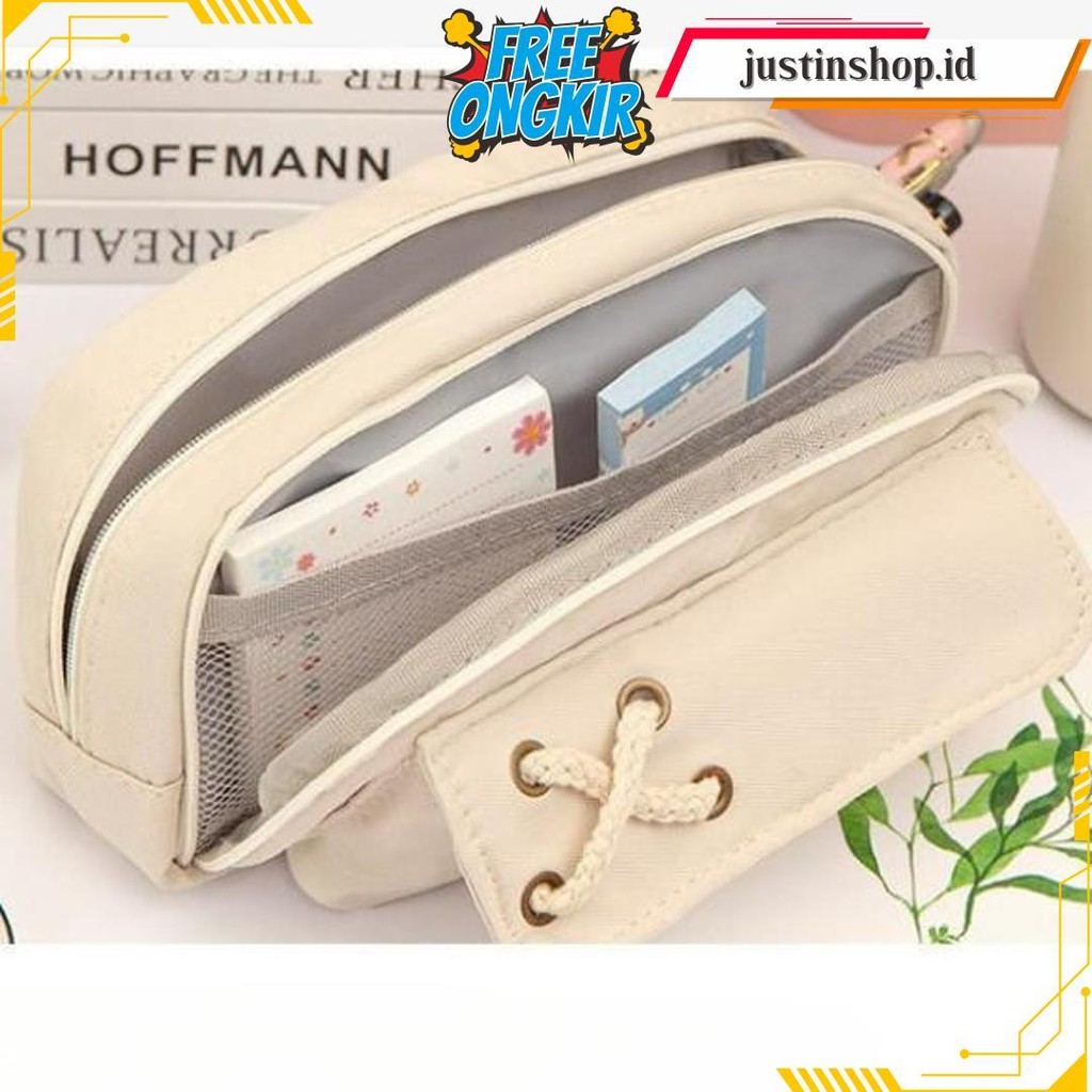 

Hpt Tempat Pensil Model Pita Silang Kotak Pensil Tali Rami Ritsleting Ganda Bahan Kanvas Pouch Tempat Alat Tulis Perlengkapan Sekolah Kantor Dua Sisi Resleting Siap Kirim