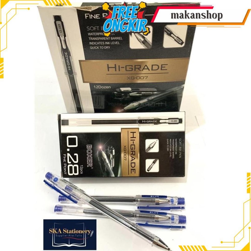 

Bolpen/Ballpoint/Pulpen/Ballpen Hi Grade Boxer 0.28 Hitam Biru (Lusin) Gratis Ongkir