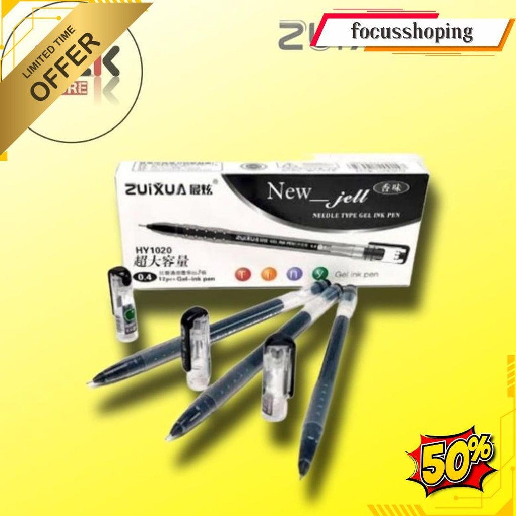 

(Pack / 12Pcs) Ballpoint Zuixua Gel Pen 0.4 Hitam / Bolpen Pulpen Pena Zui Xua Terlaris