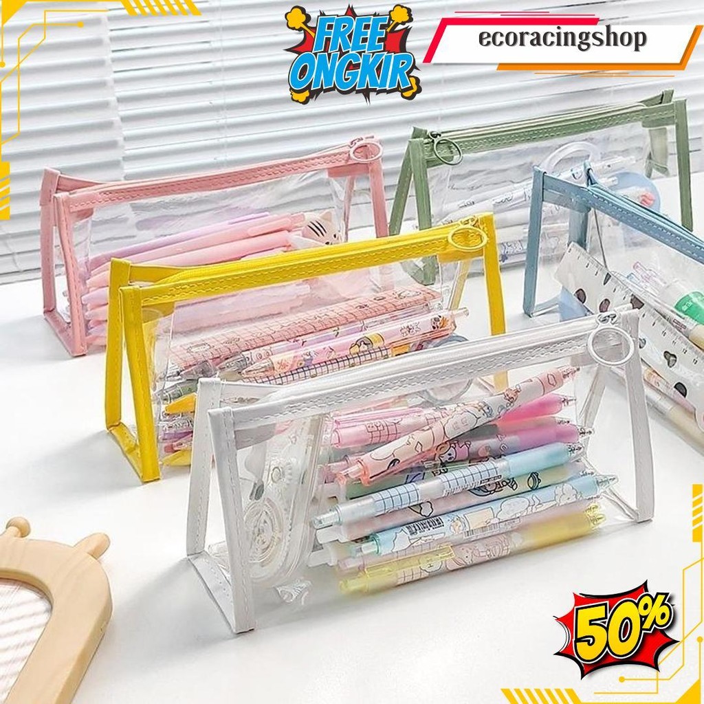 Winzige Kotak Pensil Transparan Tempat Pensil Aesthetic Korean Pen Pouch Lucu Stationery Organizer P
