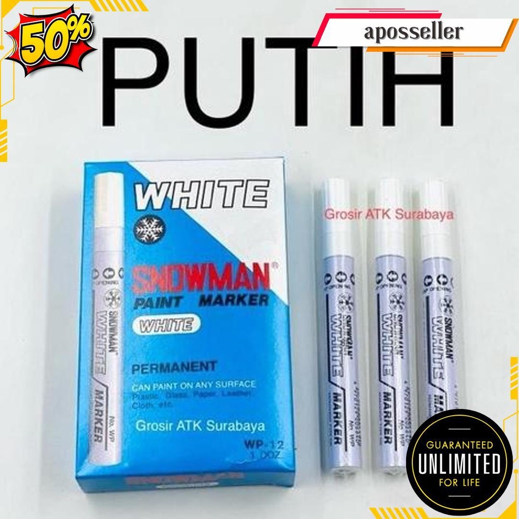 Spidol Snowman Paint Marker Permanen Besar Sedang Putih Wp-12 / Wp 12 Cod