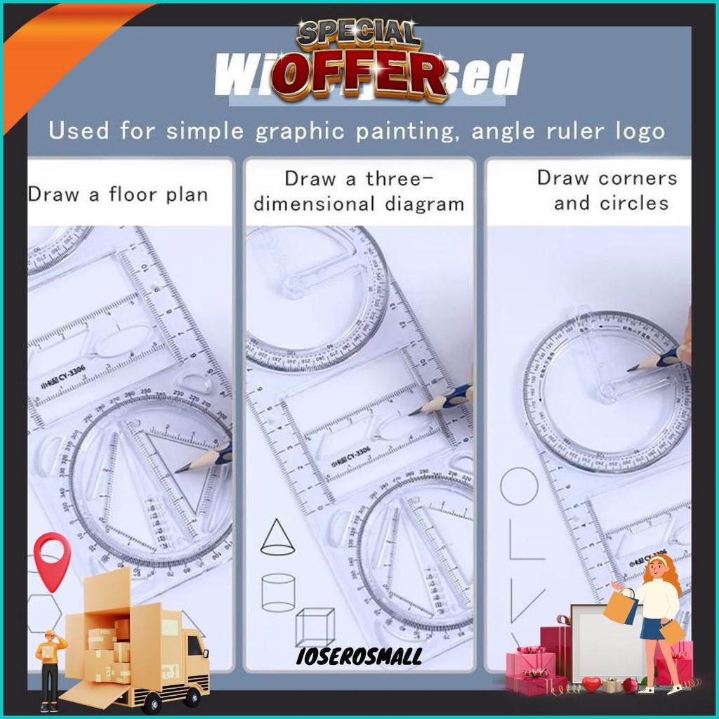 

Penggaris Busur Derajat Multifungsi, Multi Function Geometric Ruler Gratis Ongkir