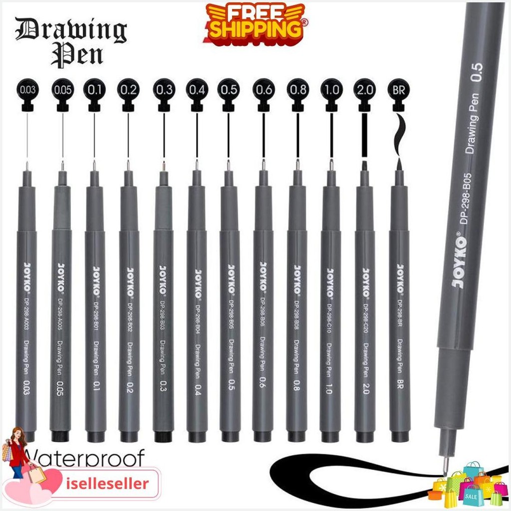 

Drawing Pen Satuan Joyko Dp-298 Hitam / Pena Gambar Waterproof Pigment Ink Bisa Cod