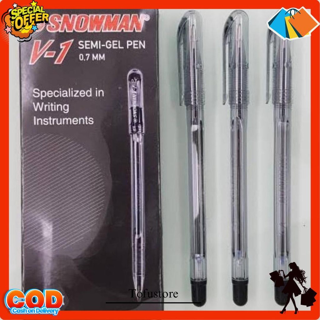 

Pulpen Snowman V-1 (Per Box 1 Lusin) Warna Hitam Biru / Pulpen Snowman V1 / Bolpen Snowman / Ballpoint Snowman / Pulpen Murqh Berkualitas Original Produk