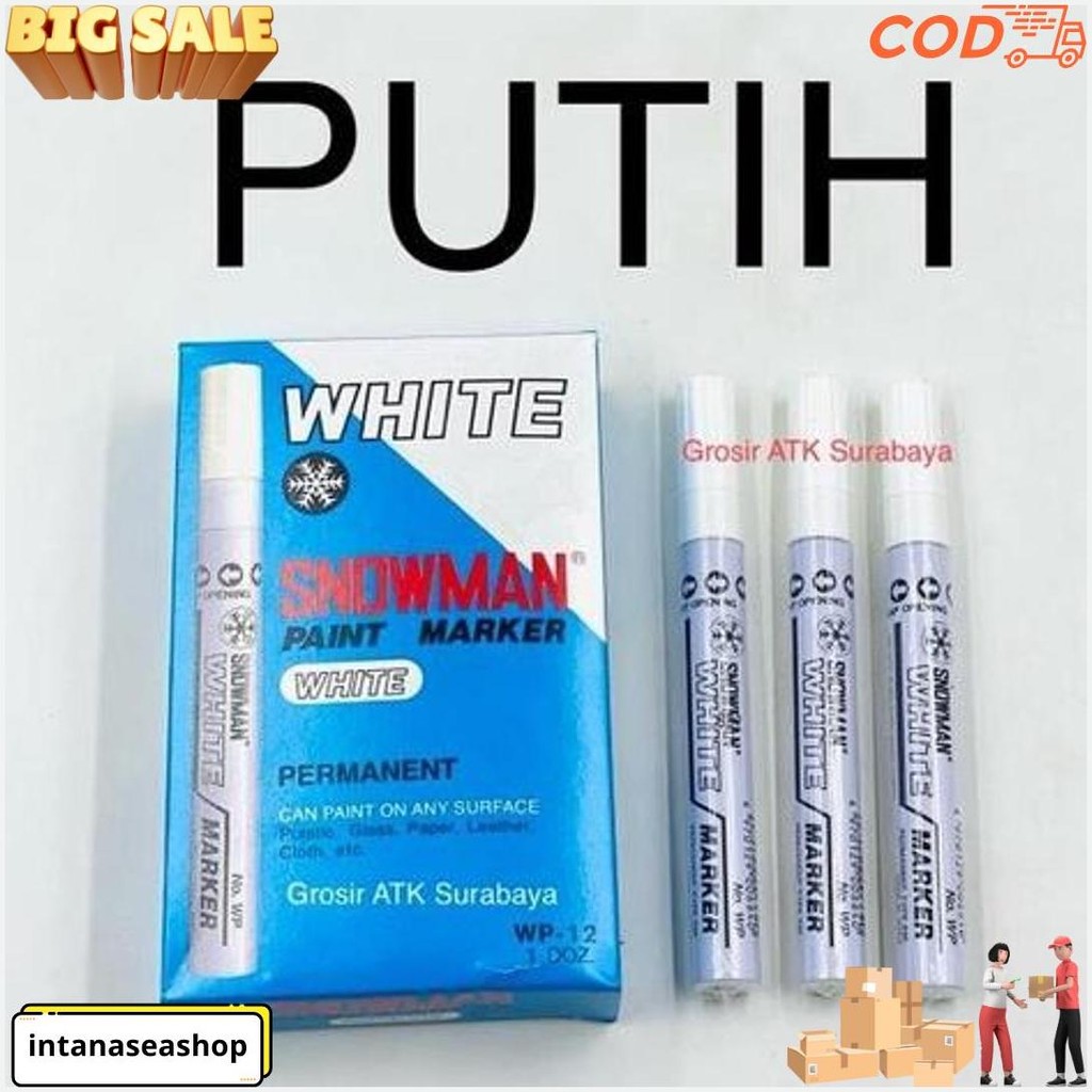 Spidol Snowman Paint Marker Permanen Besar Sedang Putih Wp-12 / Wp 12 Gratis Ongkir