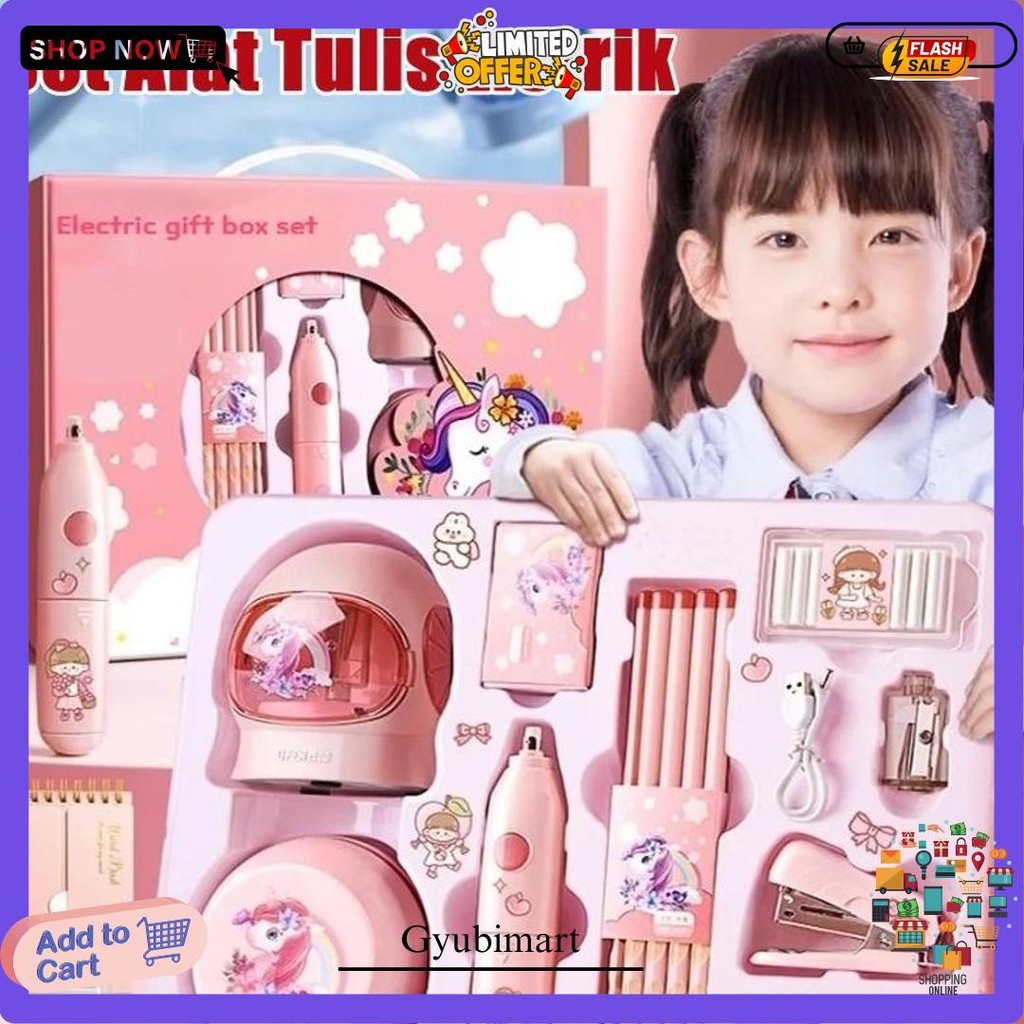 

11 In 1 Alat Tulis /Elektrik Rautan Penghapus Vacuum Pensil Anak Alat Perkakas Belajar Anak Perempuan Kado Electric Stationery Set Cod