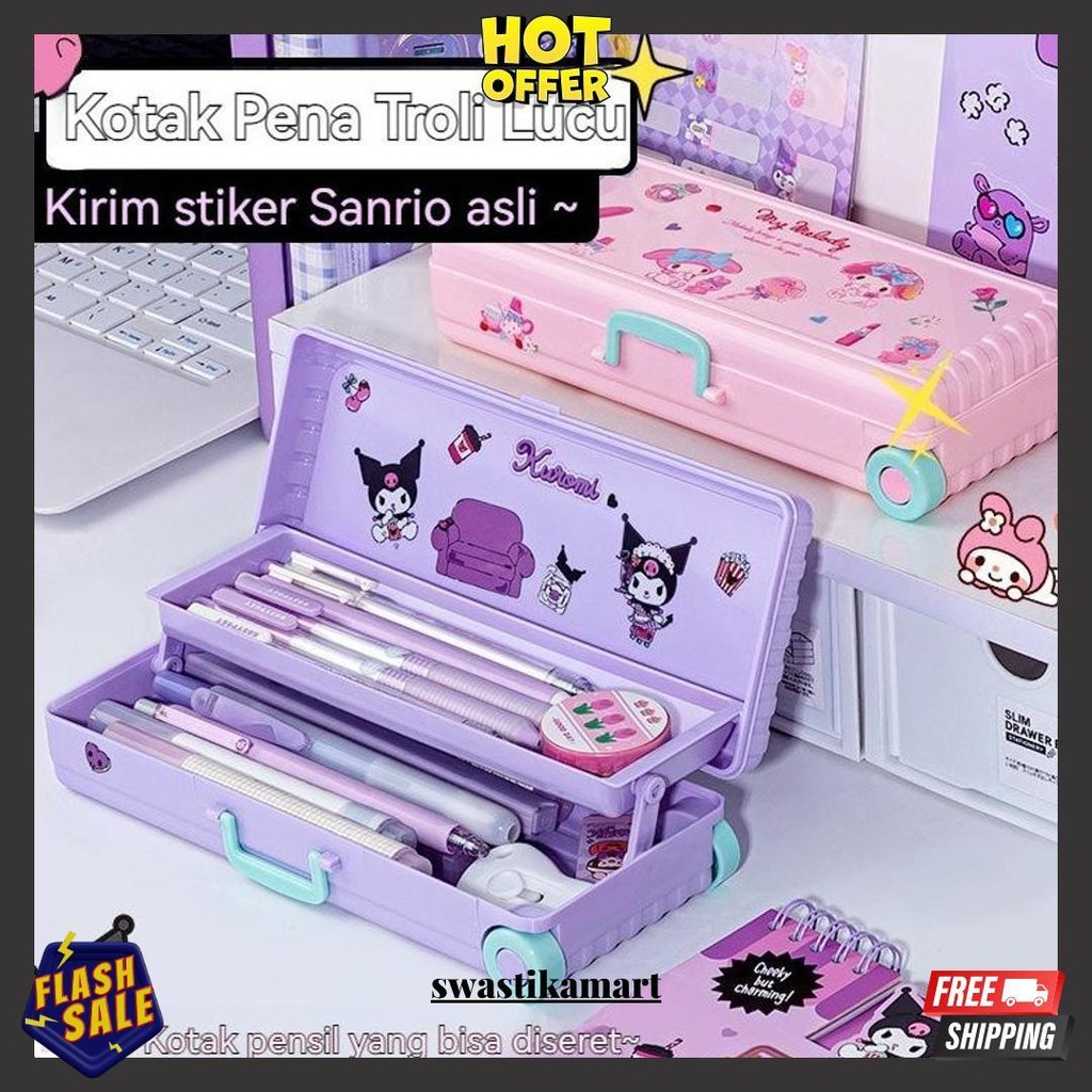 

[Penjual Lokal] (Free Sanrio Sticker) Kotak Pensil Troli Lucu Kotak Alat Tulis Dua Lapis Kuromi Koper Kreativitas Kapasitas Besar Pemodelan Termurah Banget