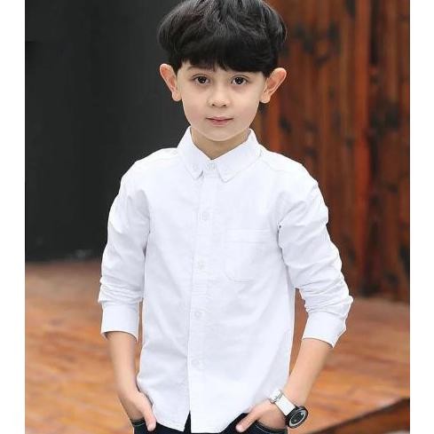 Kemeja Polos Putih Anak Laki Laki Lengan Panjang Umur 6 -12 Tahun Pakaian Anak Laki-Laki Baju Atasan