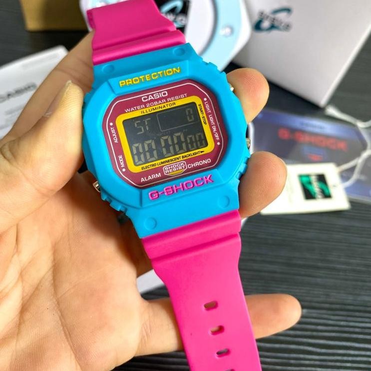 ty-35 [FULL SET] Jam Tangan Wanita G-Shock DW5600 Dua Warna Strap Rubber Tahan Air Bisa Dibawa Beren