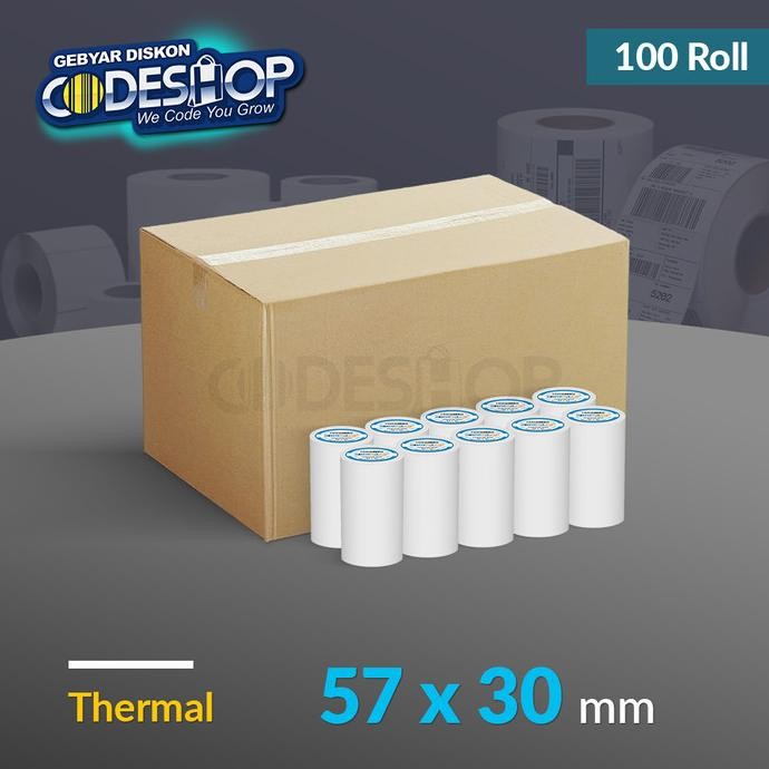 

TERMURAH - (1 DUS) Kertas Struk Kasir Thermal 57 x 30 mm Coreless Printer 58mm