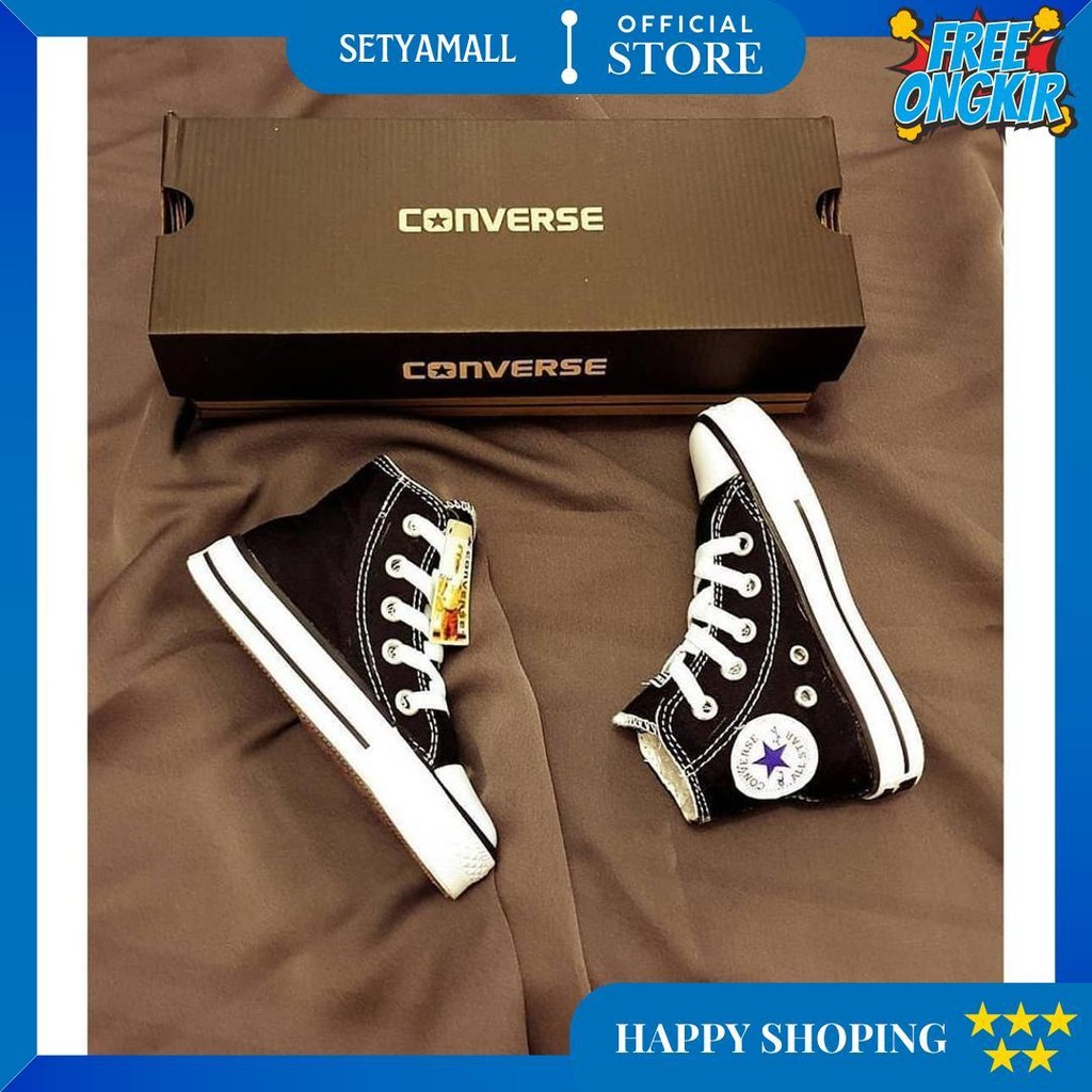 Terbaru Sepatu Sekolah Anak Sd Converse Alstar Hitam Garis Putih Ukuran 31-35 D Termurah
