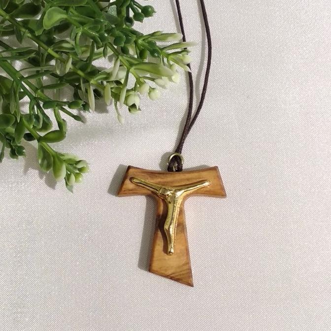 {{{{}}] Kalung Bandul Salib Tau Kayu Olive Rohani Katolik