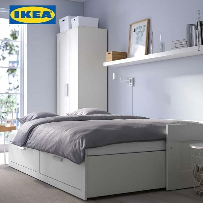 Grosir Ikea Brimnes Rangka Tempat Tidur / Dipan Dengan 2 Laci Putih 80X200Cm