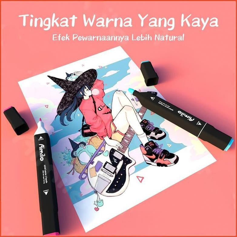 

TERMURAH Hoptech - Spidol Warna-Warni Sketch Marker 2 Tip Touch 48/60/80 Warna 1 Set untuk Gambar & Sketch TW39