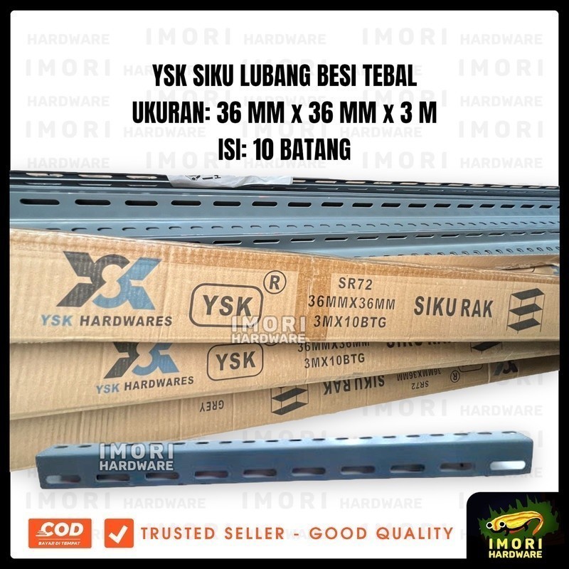 YSK Siku Lubang Besi Tebal Rak 3 meter 36 mm x 36 mm 10 lonjor