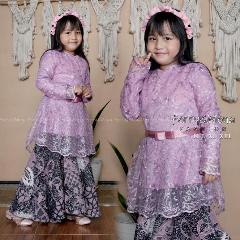 Baju Brokat Tille Anak Umur 5-12 Tahun Kebaya Anak Perempuan Pakaian Pesta Anak