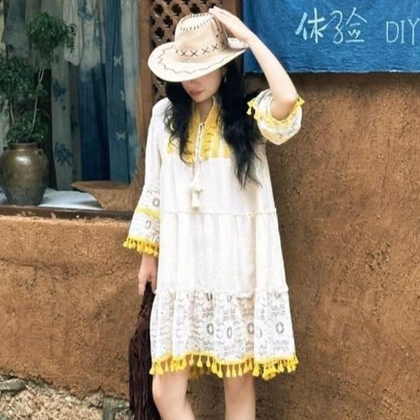 Dress Roxena ethnic boho mini TM 1803 baju wanita import atasan terbaru new model korean fashion kek
