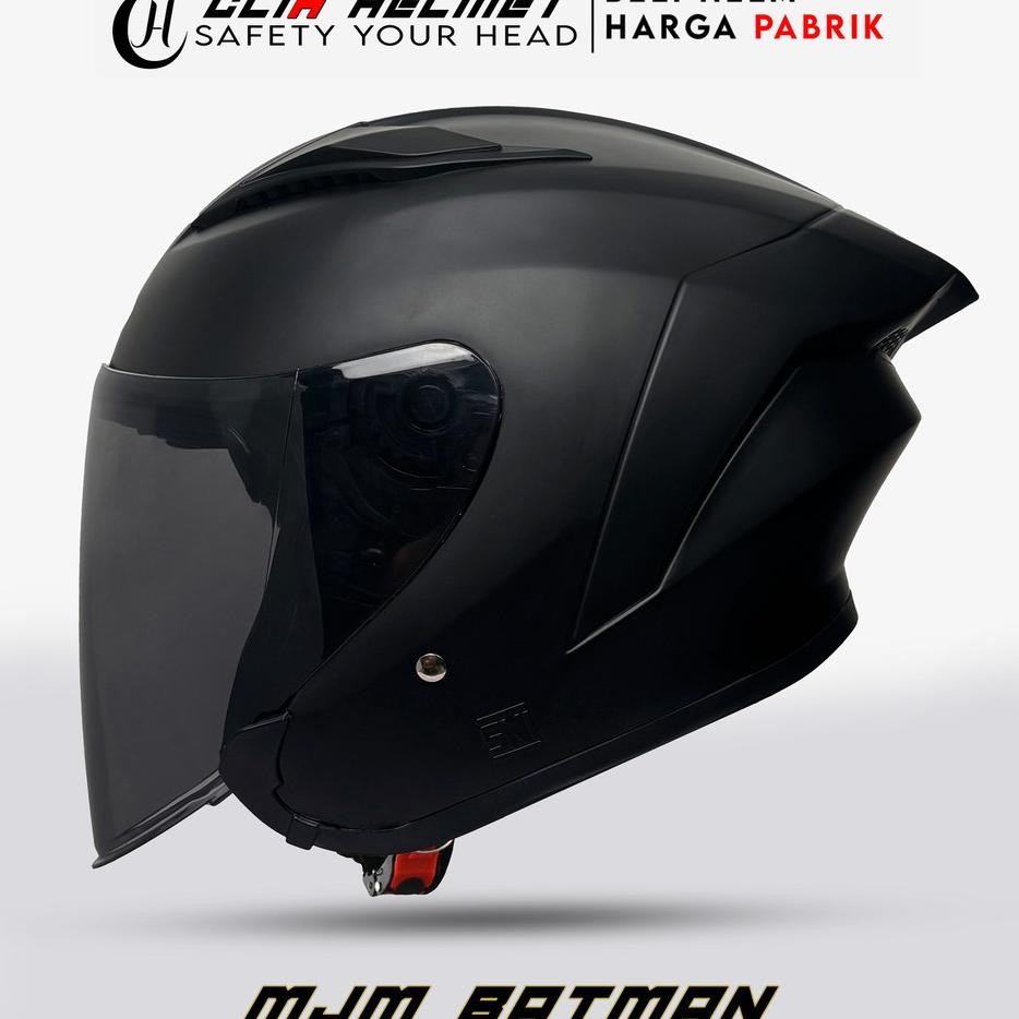 Helm Half Face Mjm Batman Hitam Doff Aca Hitam Ni