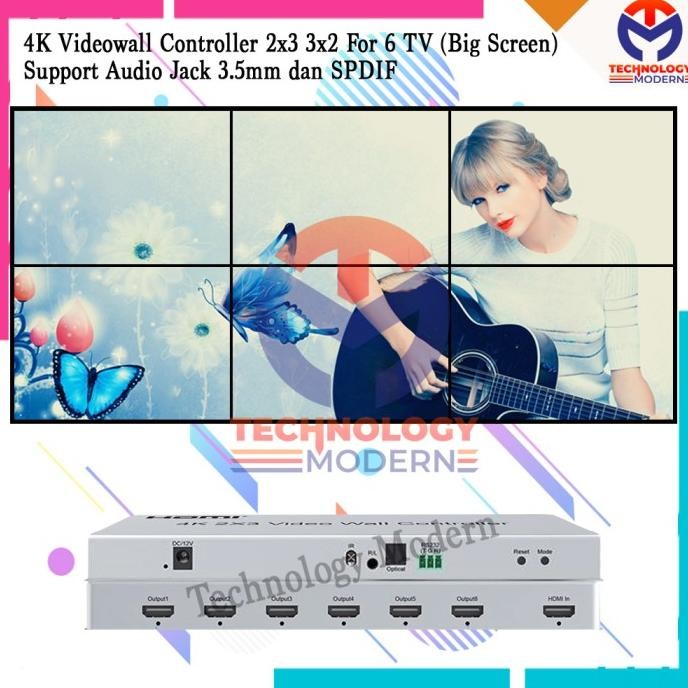 Hdmi 2X3 Video Wall Controller 3X2 Untuk 6 Tv (Big Screen) With Audio
